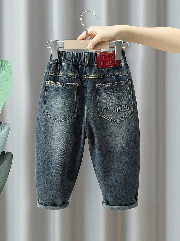 Jeans Bambino con Vita Elasticizzata Modello Casual a Gamba Dritta