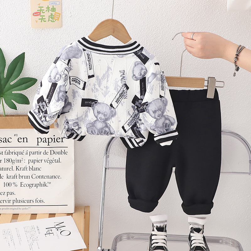 Completo Primaverile Bimbo "Urban Bear" Giacca Stampata, T-shirt e Pantaloni