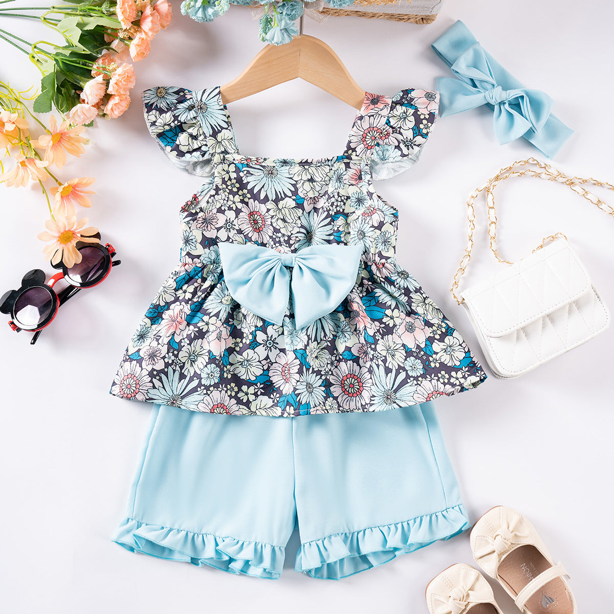 Completo Estivo Bambina Floreale con Fiocco