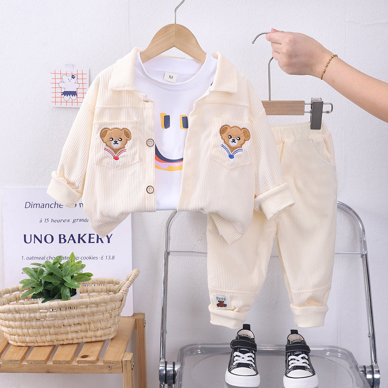 Completo bambino in velluto a coste con giacca, pantaloni e t-shirt - Orsetto Smile