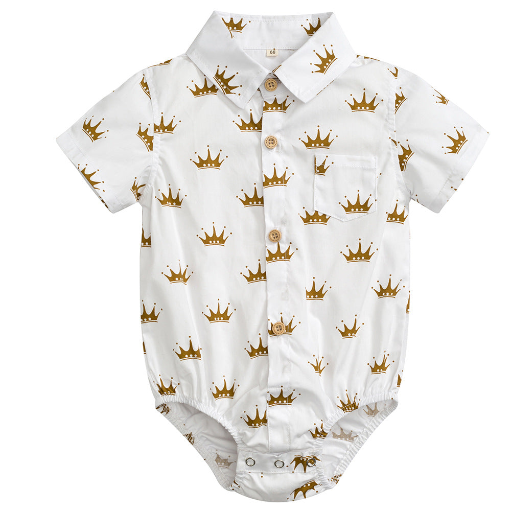 Body Camicia Elegante per Neonato Stampa Corone con Papillon
