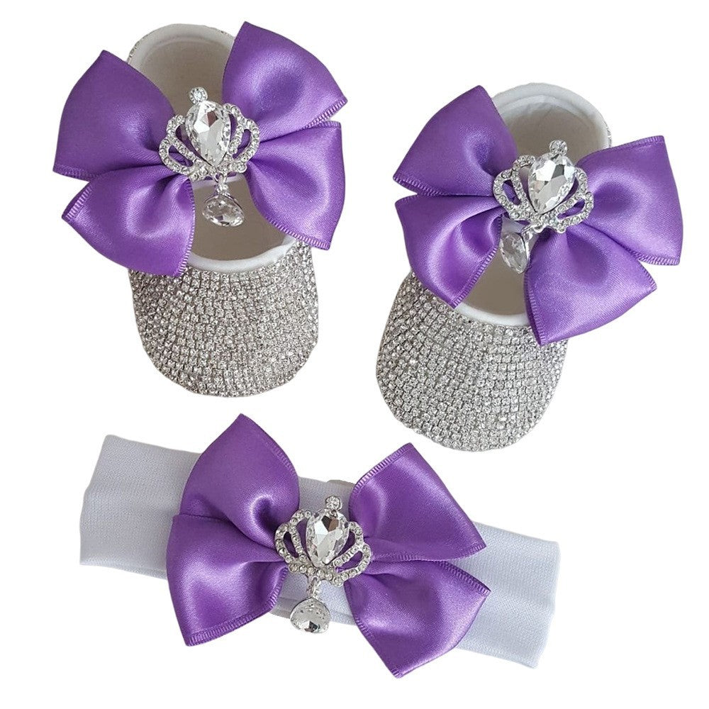 Set Scarpine e Fascia Neonata Eleganza con Strass e Fiocco