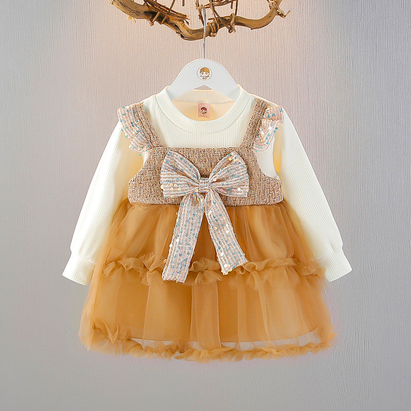 Abito Elegante Bambina con Tulle e Fiocco di Paillettes