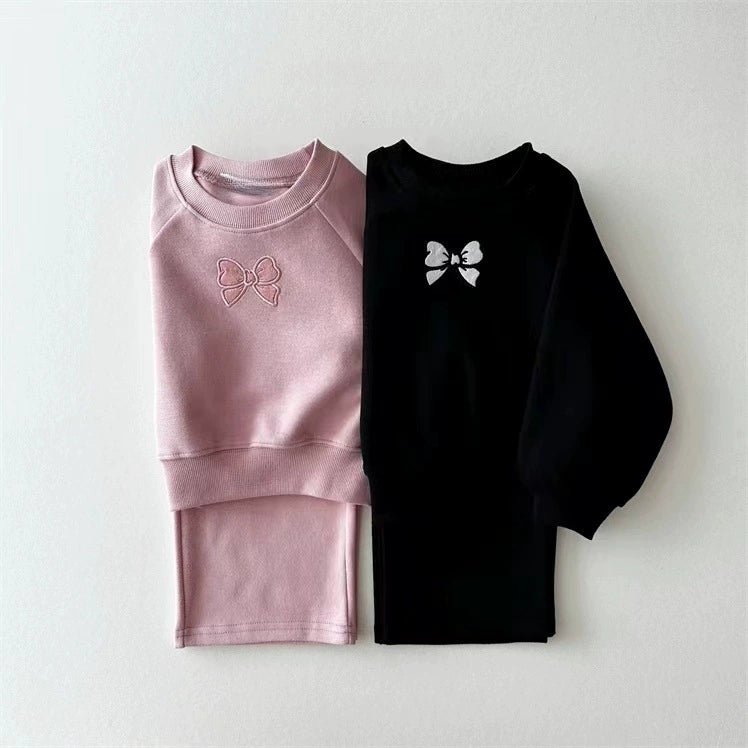 Completo Tuta Bambina "Black Chic" Felpa con Fiocco + Pantaloni