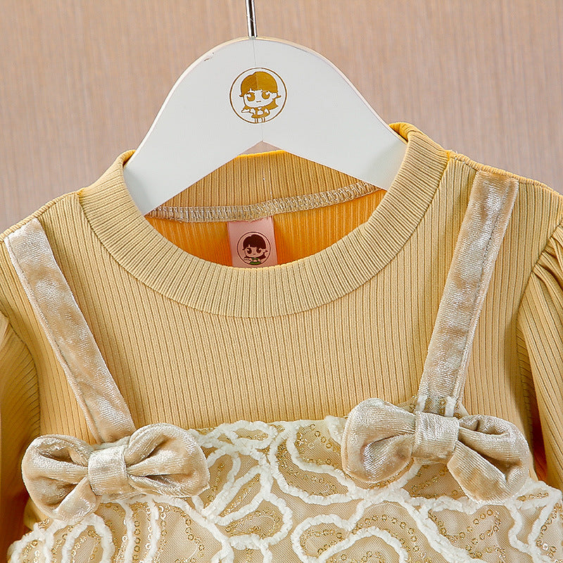 Abito Elegante Bambina con Tulle e Dettagli in Velluto