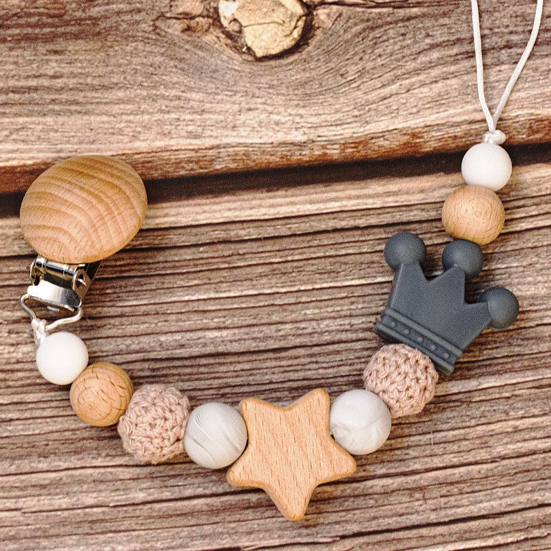 Portaciuccio in Legno e Silicone – Design Naturale con Perline