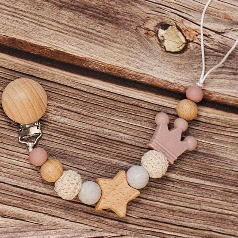 Portaciuccio in Legno e Silicone – Design Naturale con Perline