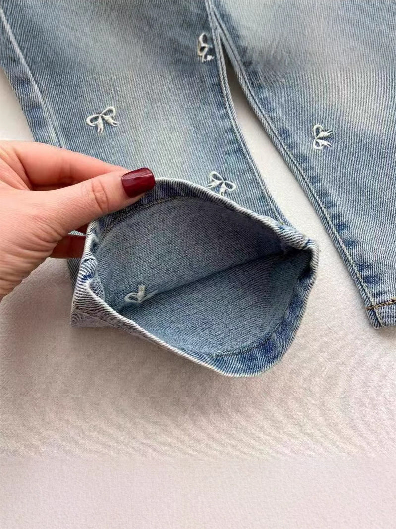 Jeans Bambina con Ricami Fiocchetto