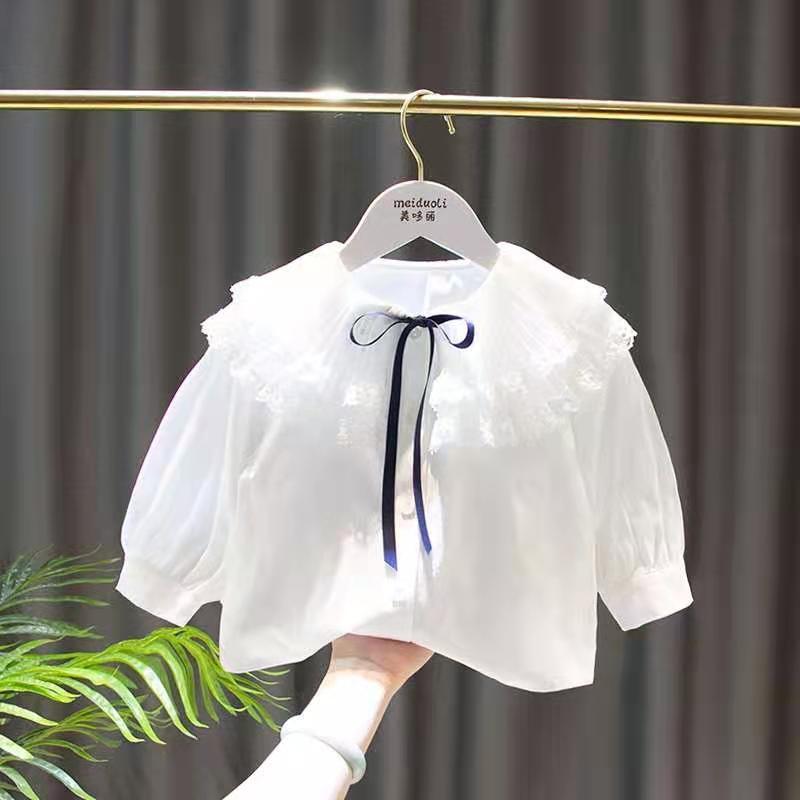 Salopette bimba jeans con Blusa e colletto pizzo