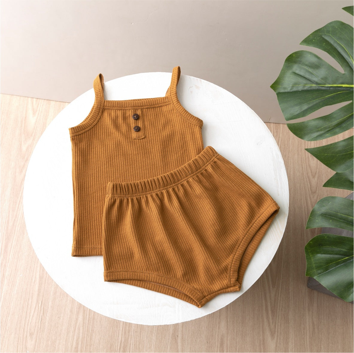 Completo estivo bimbo/bimba in cotone waffle – 2 pezzi