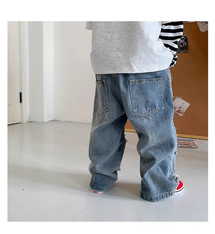 Jeans Bambino Oversize Effetto Strappato Estremo