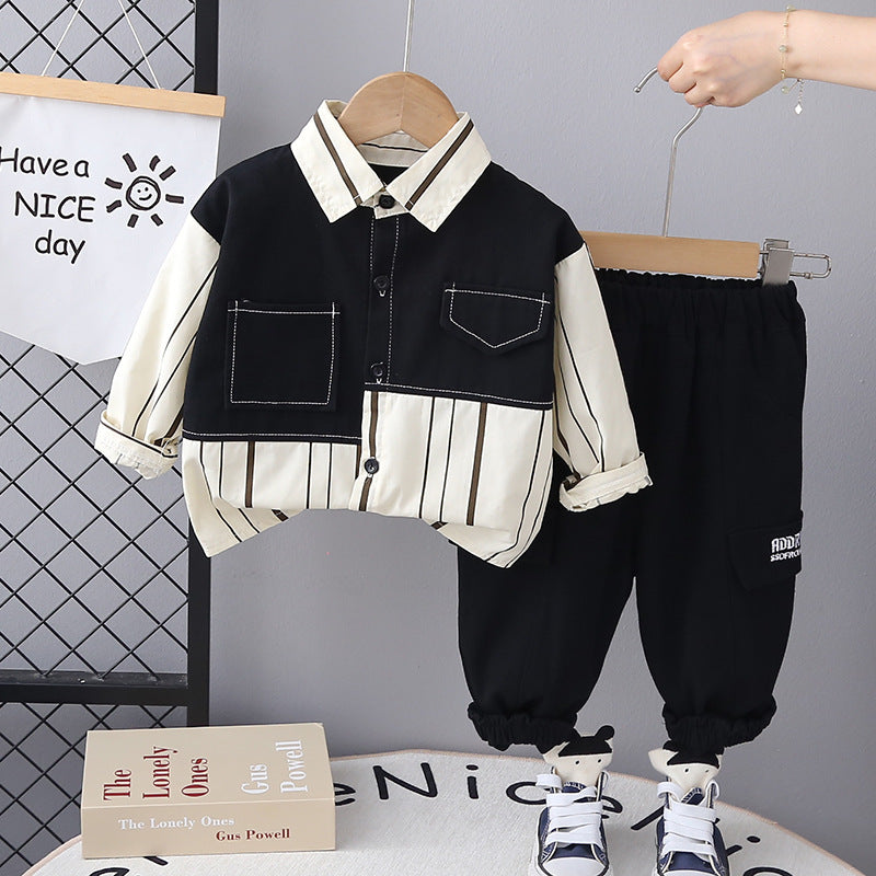 Completo Bimbo - Camicia a Righe Bicolore con Pantaloni Sportivi