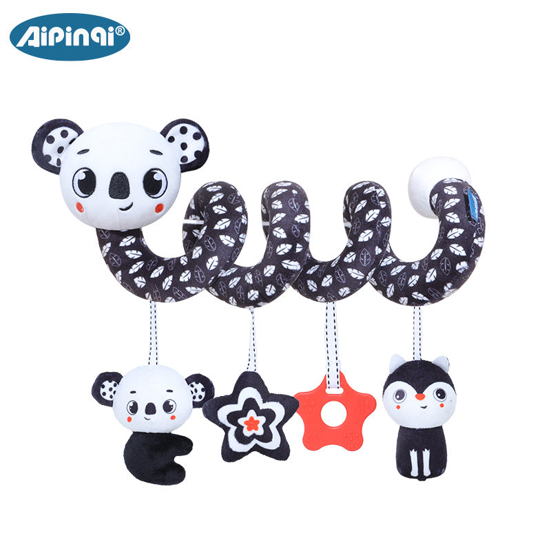 Spirale per Passeggino e Culla – Giochi Sensoriali in Stoffa Bianco e Nero con Sonagli e Peluche