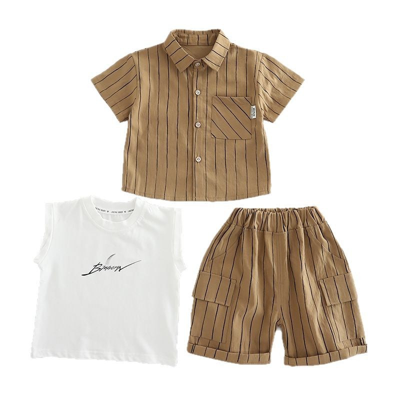 Completo Estivo Bambino "Urban Stripes" - Camicia, Maglietta e Shorts Coordinati