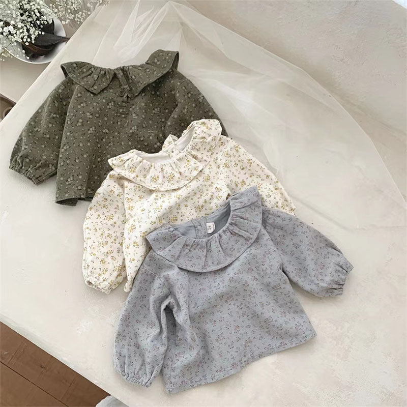 Blusa Bambina in Cotone con Volant e Fantasia Floreale