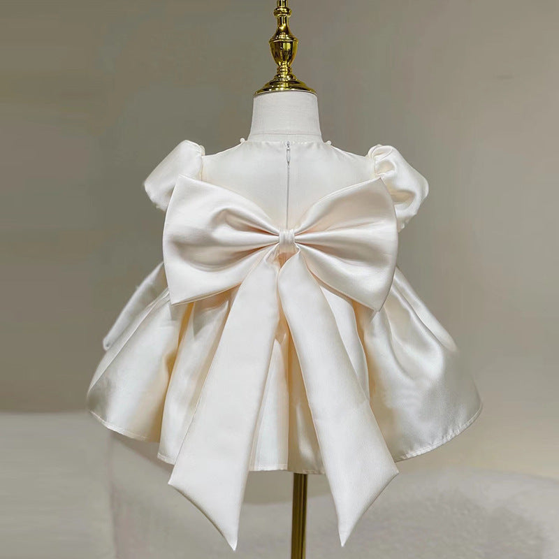 Abito Elegante da Cerimonia per Bambina Avorio con Maxi Fiocco