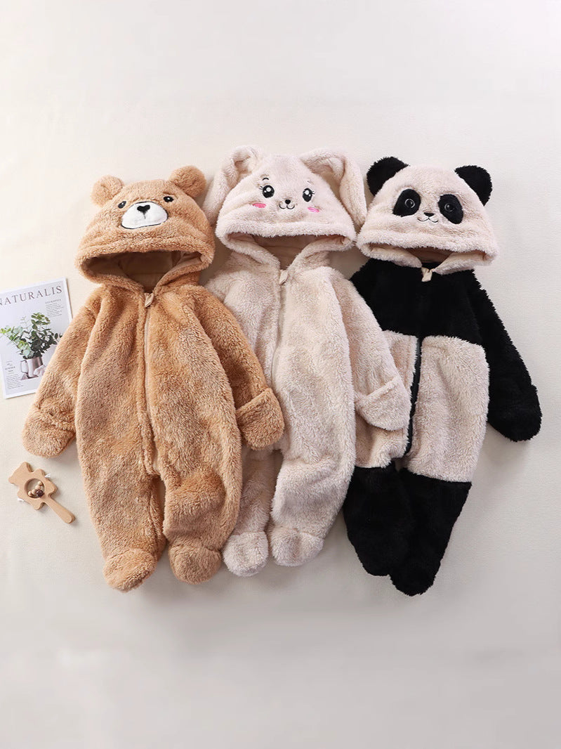 Tuta peluche neonato con cappuccio animale – Orsetto, Coniglietto e Panda