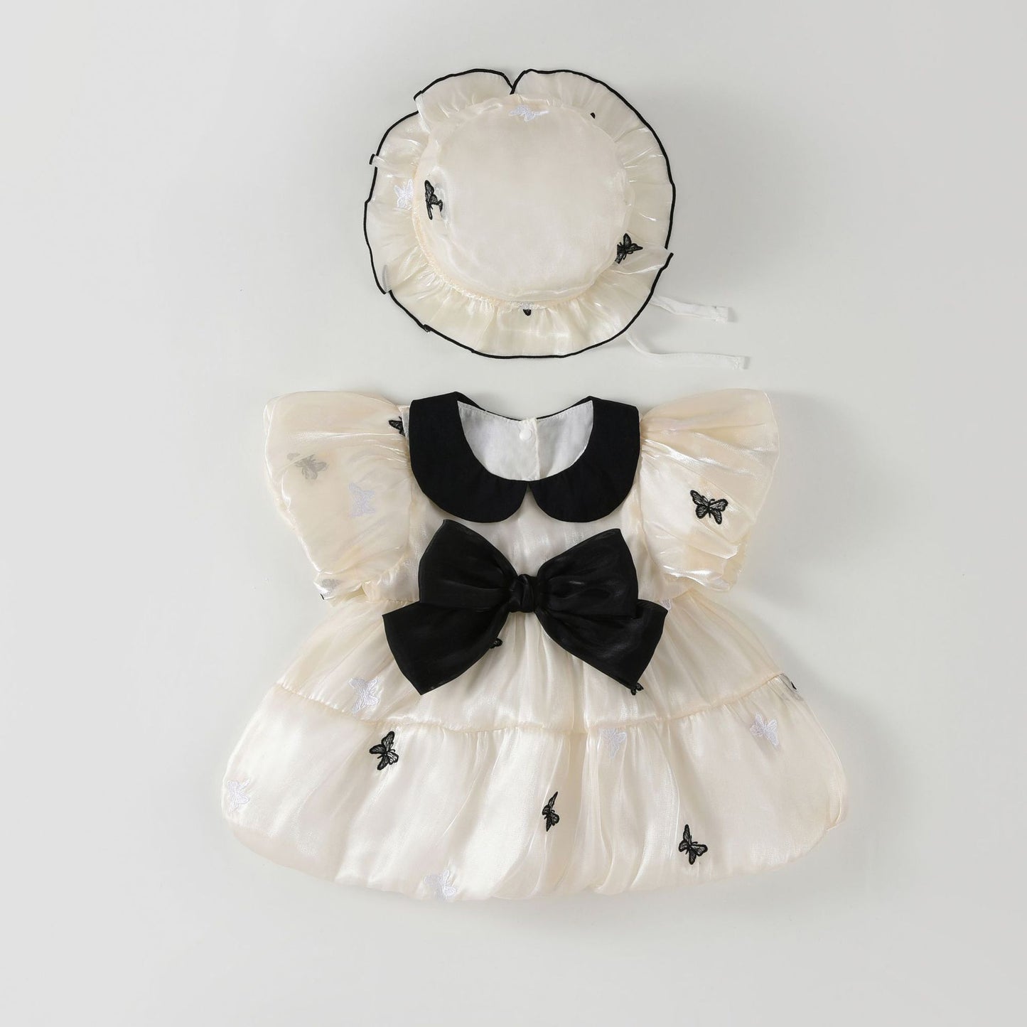Abito Elegante con Fiocco e Cappellino Coordinato