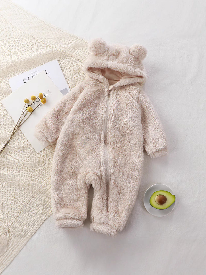 Tuta invernale neonato effetto peluche con cappuccio orsetto