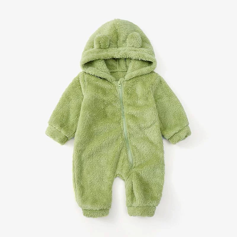Tuta orsetto in pile con cappuccio e orecchiette – tutina invernale neonato unisex