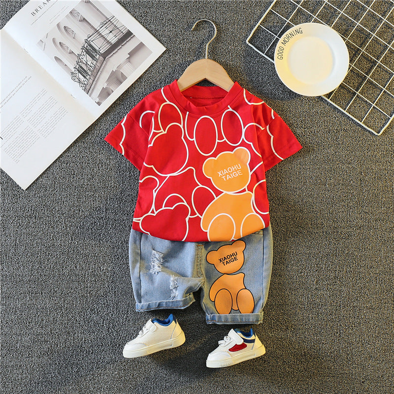 Completo Bambino "Orsetto Felice" T-shirt + Shorts in Denim