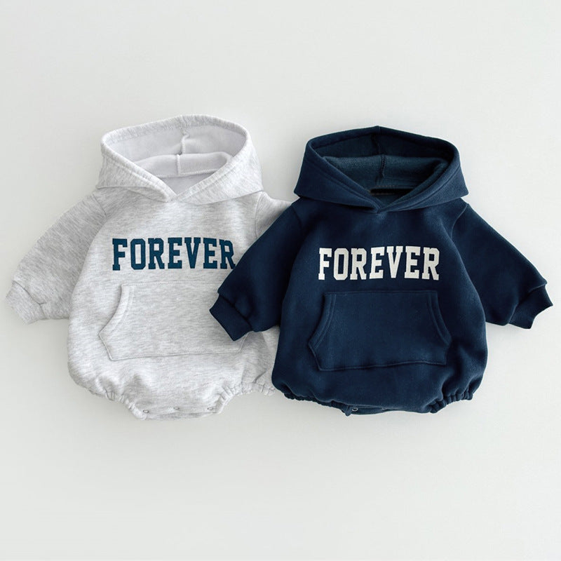Pagliaccetto Neonato con Cappuccio e Scritta "FOREVER"