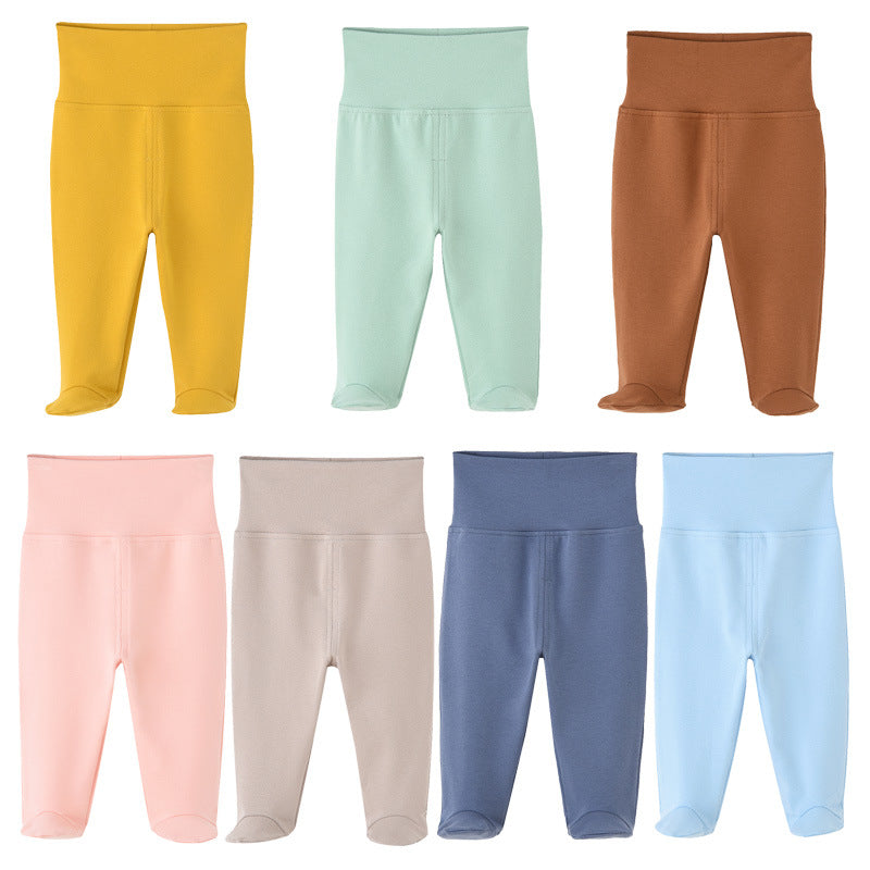 Pantaloni Neonato in Cotone con Piedini Vita Alta