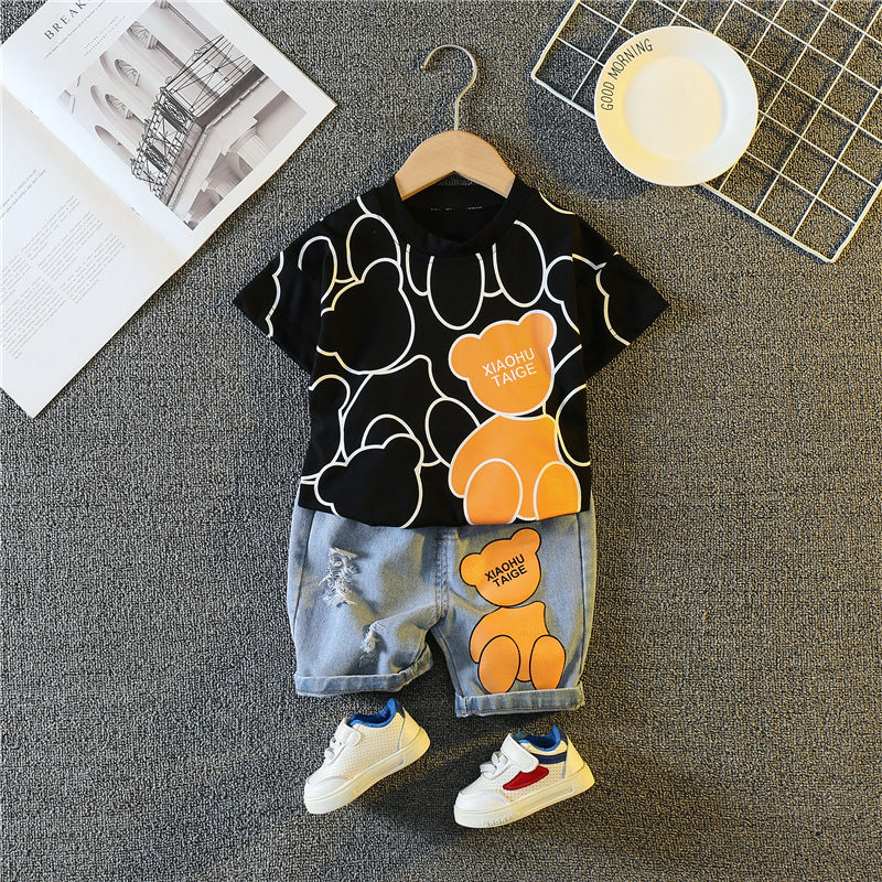 Completo Bambino "Orsetto Felice" T-shirt + Shorts in Denim