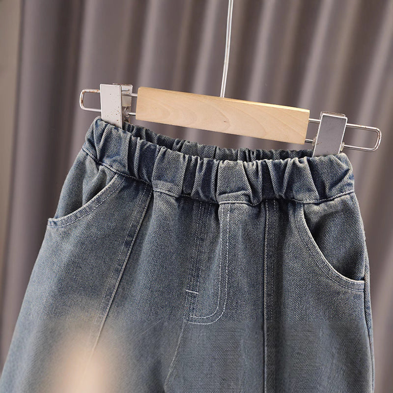 Jeans Bambino con Risvolto Vita Elasticizzata e Taglio Comodo
