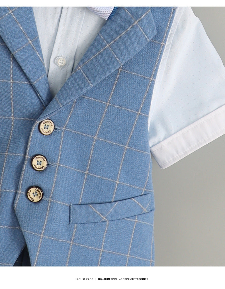Completo estivo elegante bambino - azzurro a quadretti