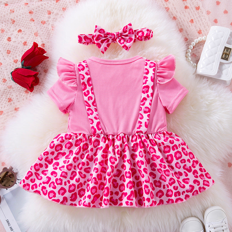 Completo Neonata Rosa con Gonna Leopardata e Fascia Coordinata