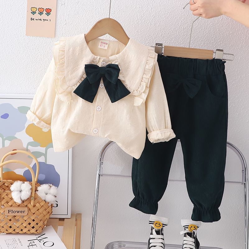 Completo Bambina Autunnale – Blusa con Fiocco & Pantaloni