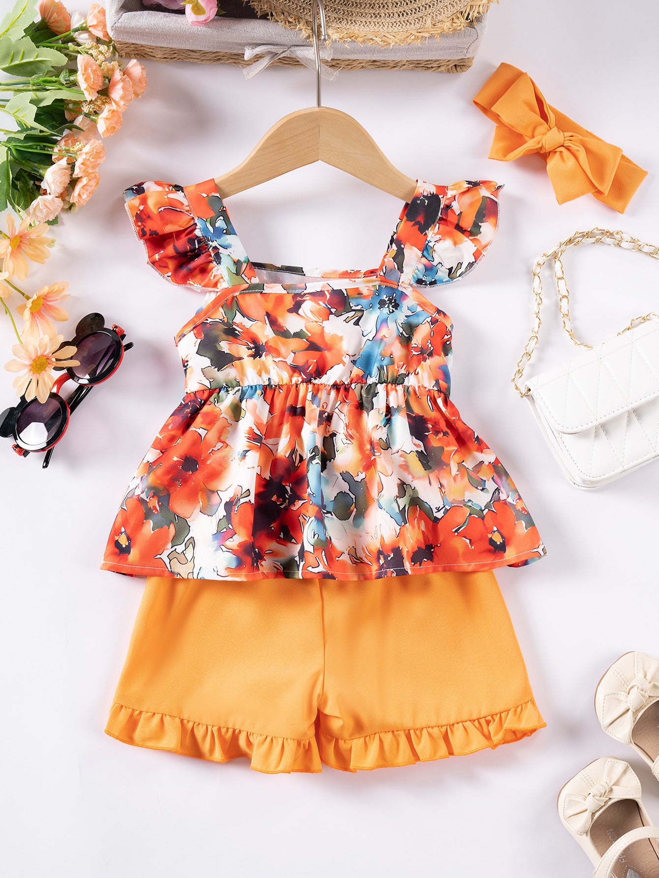 Completo Estivo Bambina Floreale con Fiocco