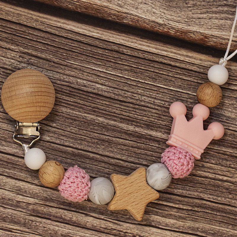Portaciuccio in Legno e Silicone – Design Naturale con Perline