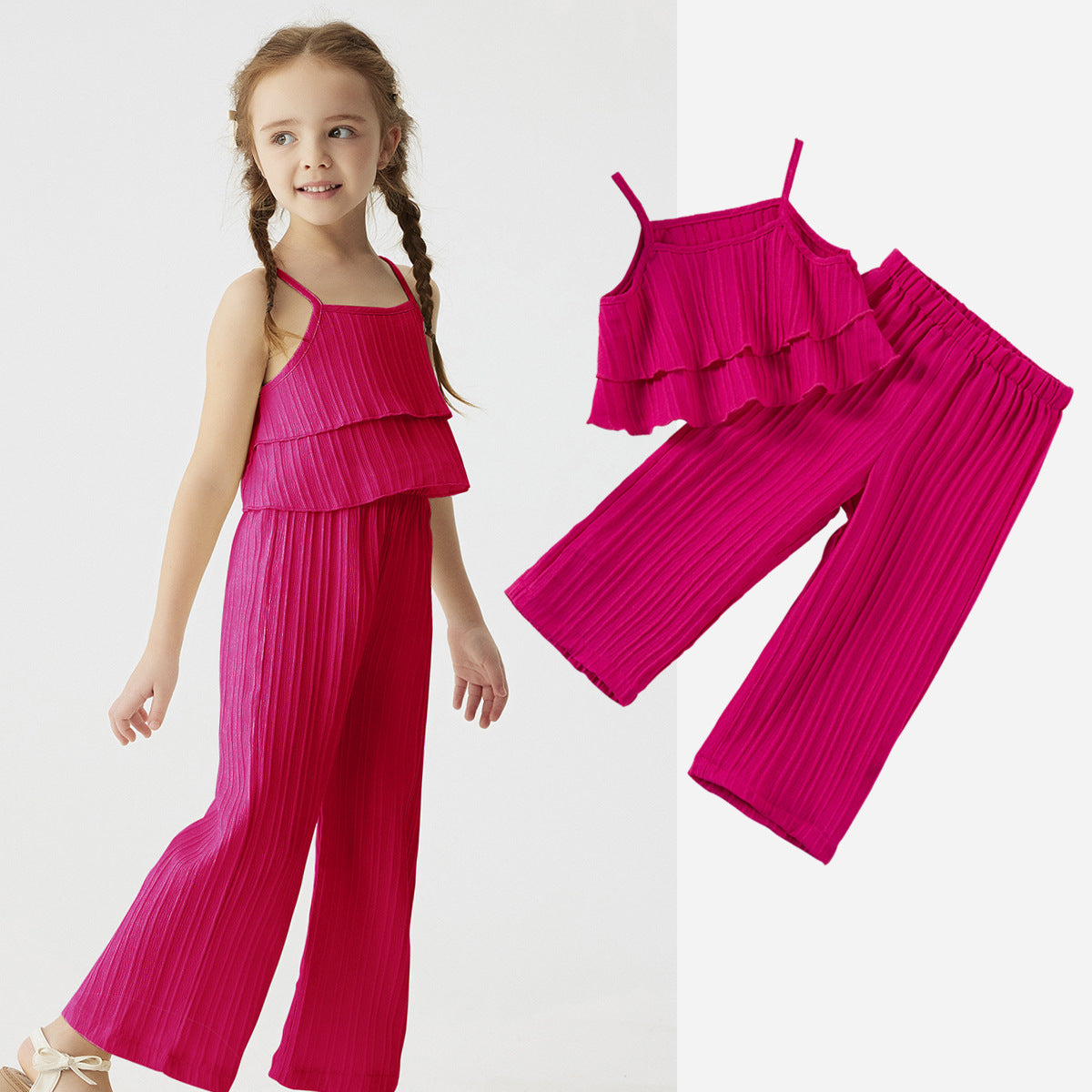 Completo Estivo Bimba Plissé Top con Balze e Pantaloni Palazzo