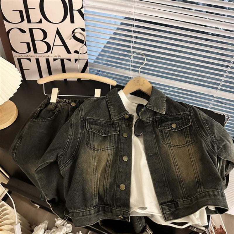 Completo bambino 3 pezzi – Giacca in denim + T-shirt bianca + Jeans