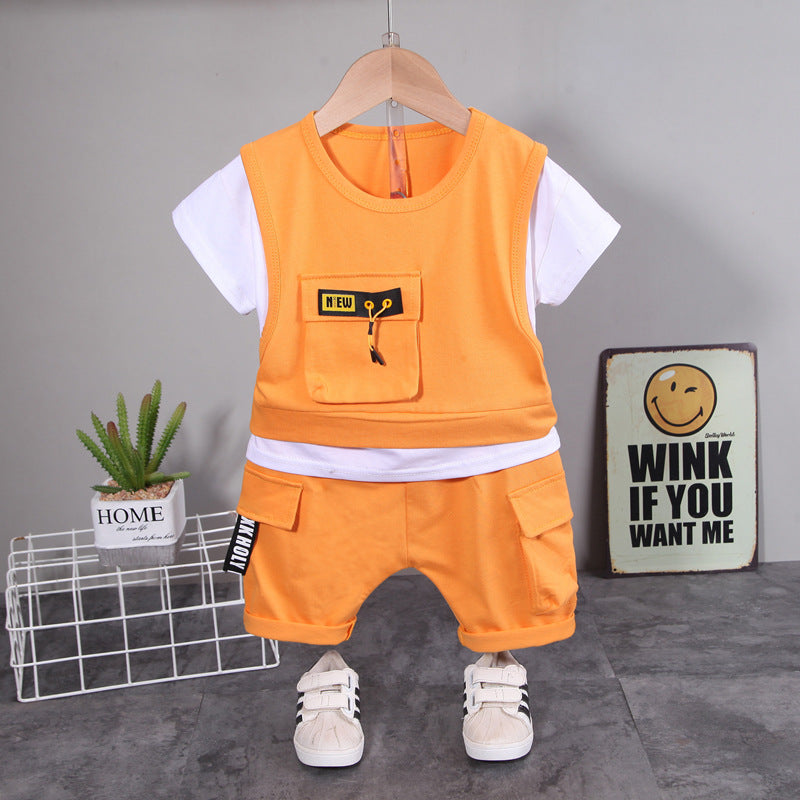 Completo Estivo Bambino 2 Pezzi con T-shirt e Gilet Shorts Cargo