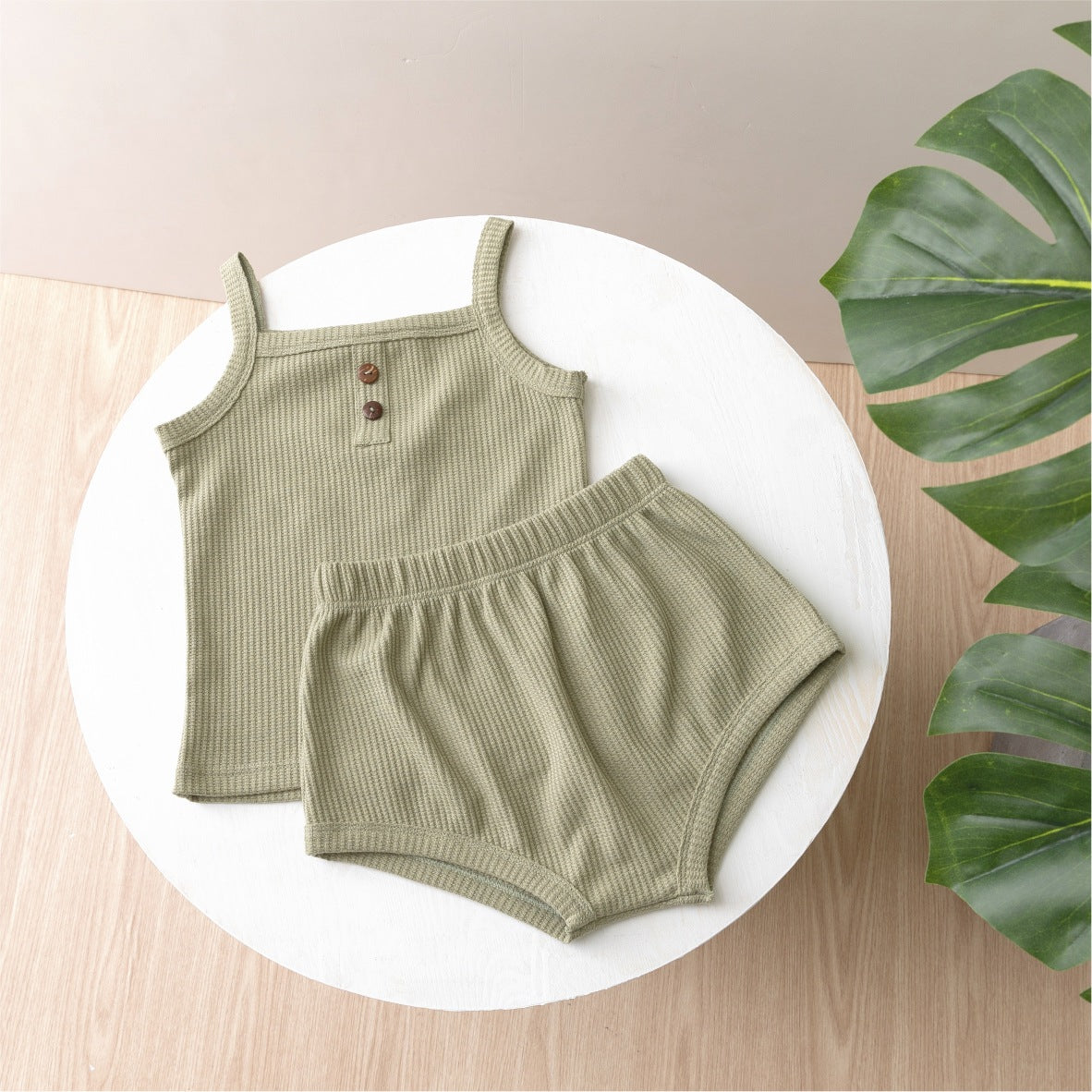 Completo estivo bimbo/bimba in cotone waffle – 2 pezzi