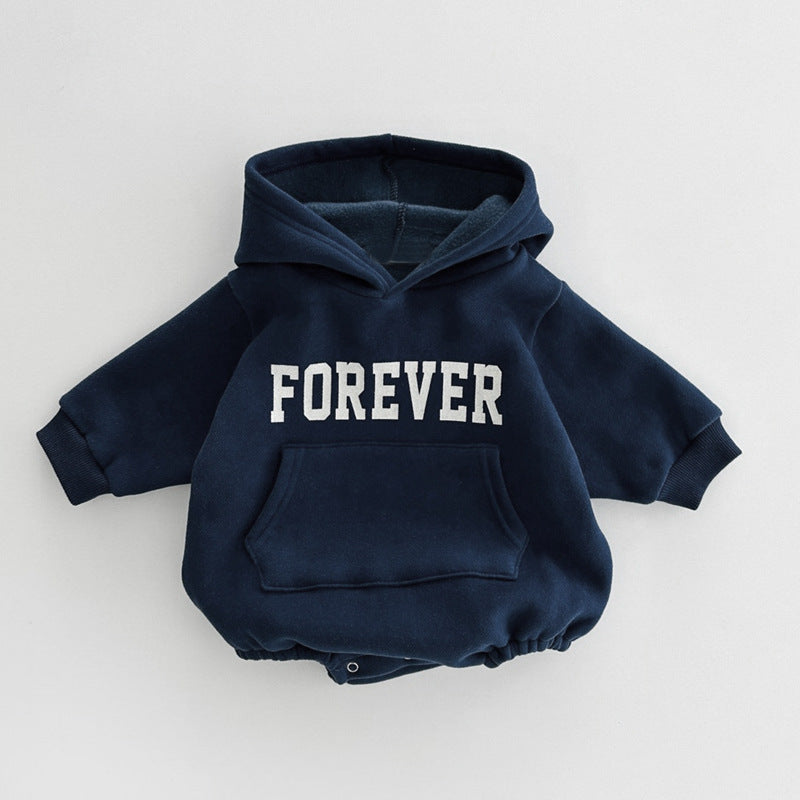 Pagliaccetto Neonato con Cappuccio e Scritta "FOREVER"