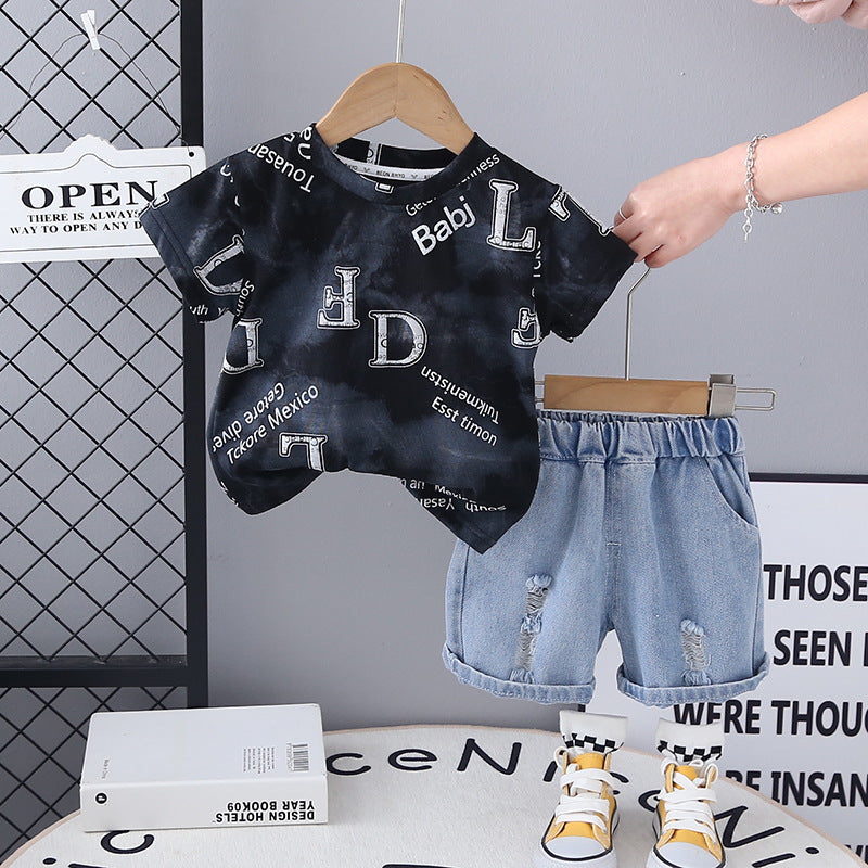 Completo Estivo Bimbo T-shirt Mappa e Shorts in Denim