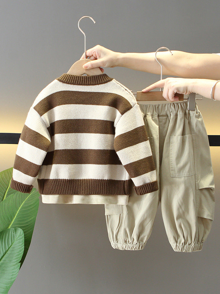 Completino Bambino a Righe – Maglioncino + Pantaloni Cargo