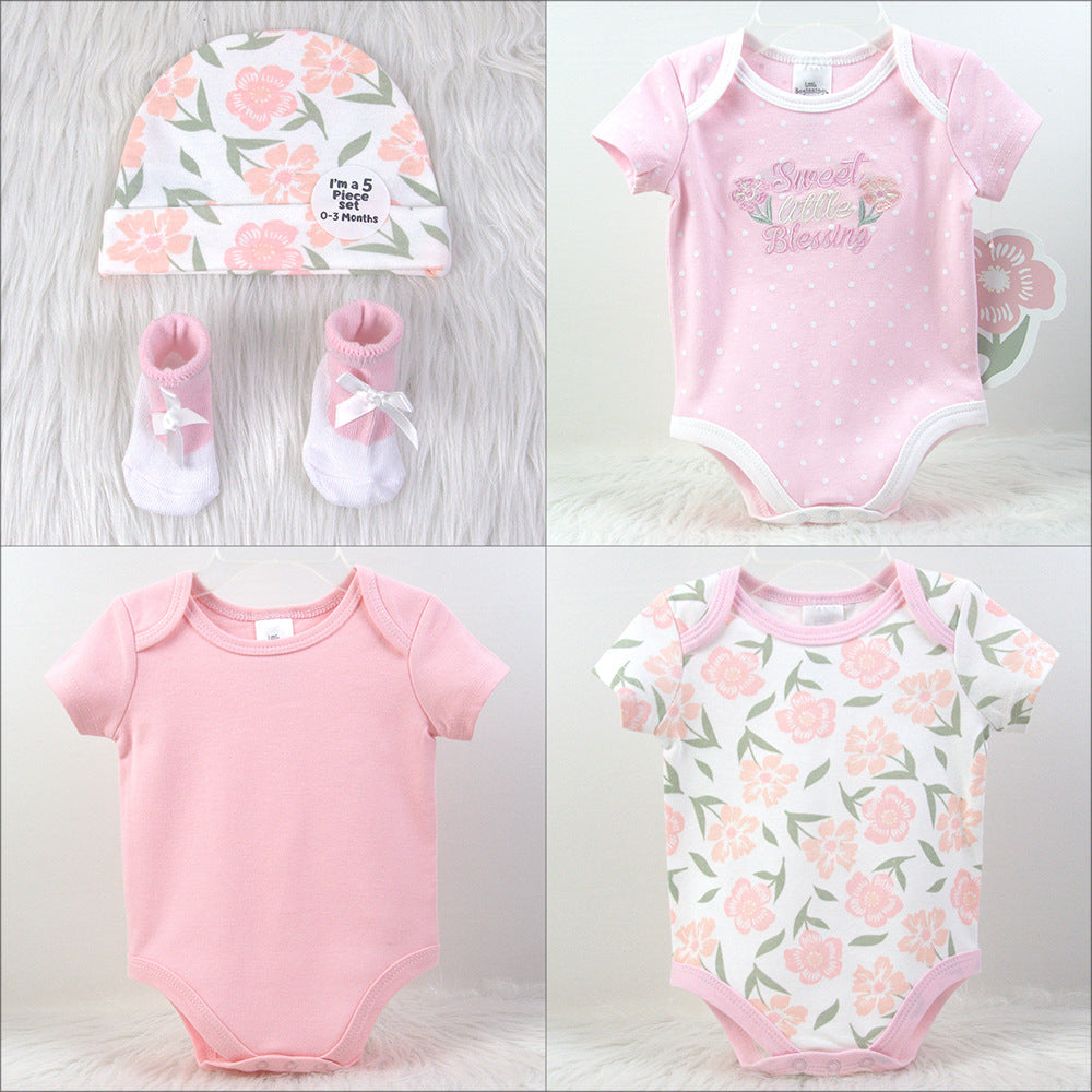 Set Nascita Neutro Bimbo/ Bimba in cotone 5 Pezzi - Body, Cappellino e Calzini