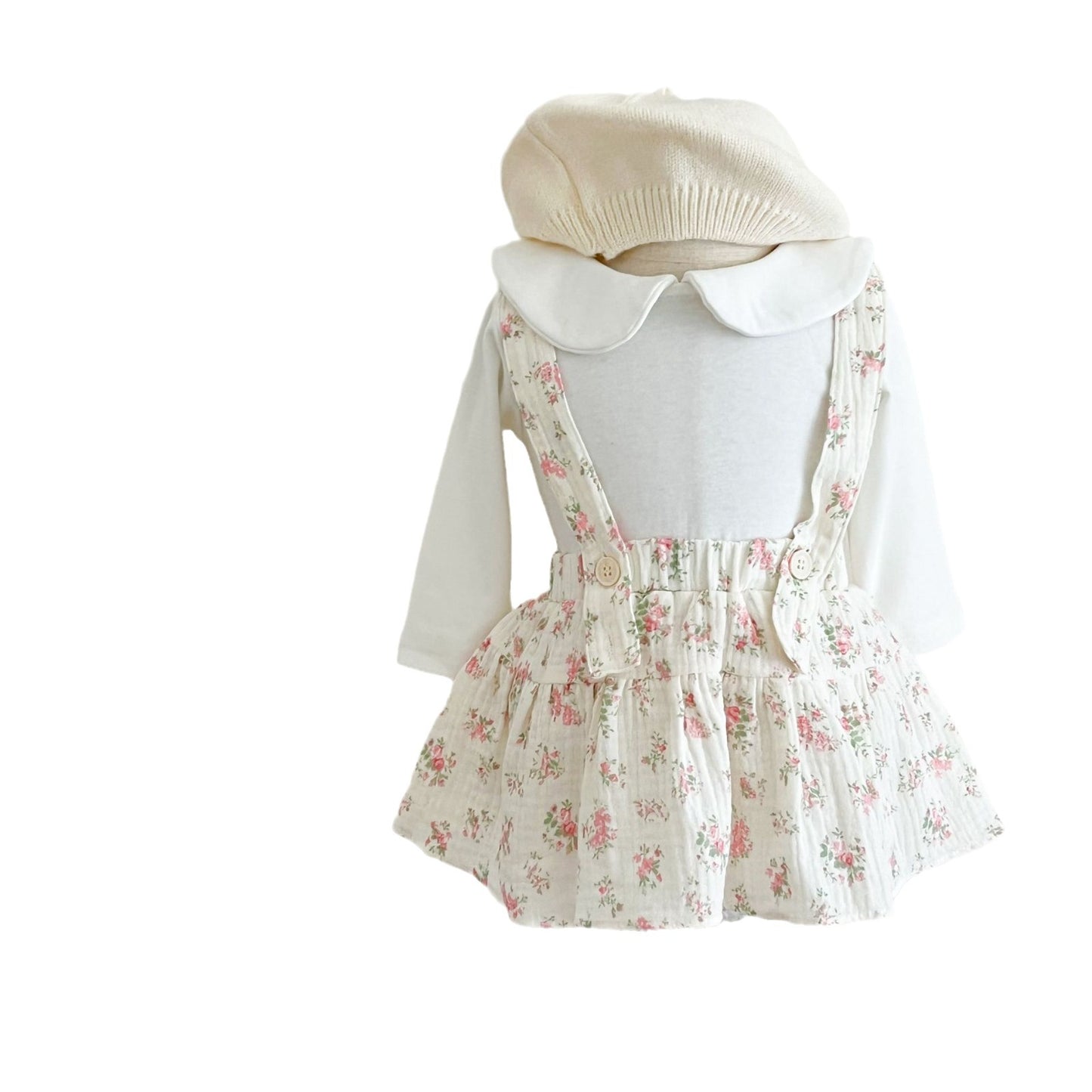 Completo bimba con salopette a fiori e camicia bianca – 3 pezzi