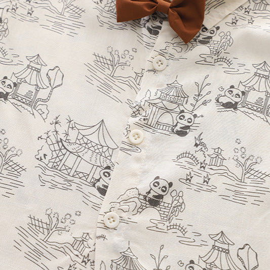 Completo Bimbo Estivo Camicia Panda + Pantaloni – "Little Explorer"