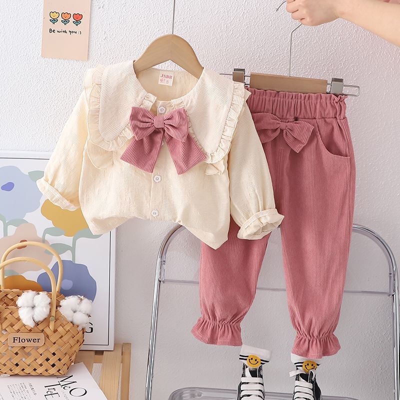Completo Bambina Autunnale – Blusa con Fiocco & Pantaloni