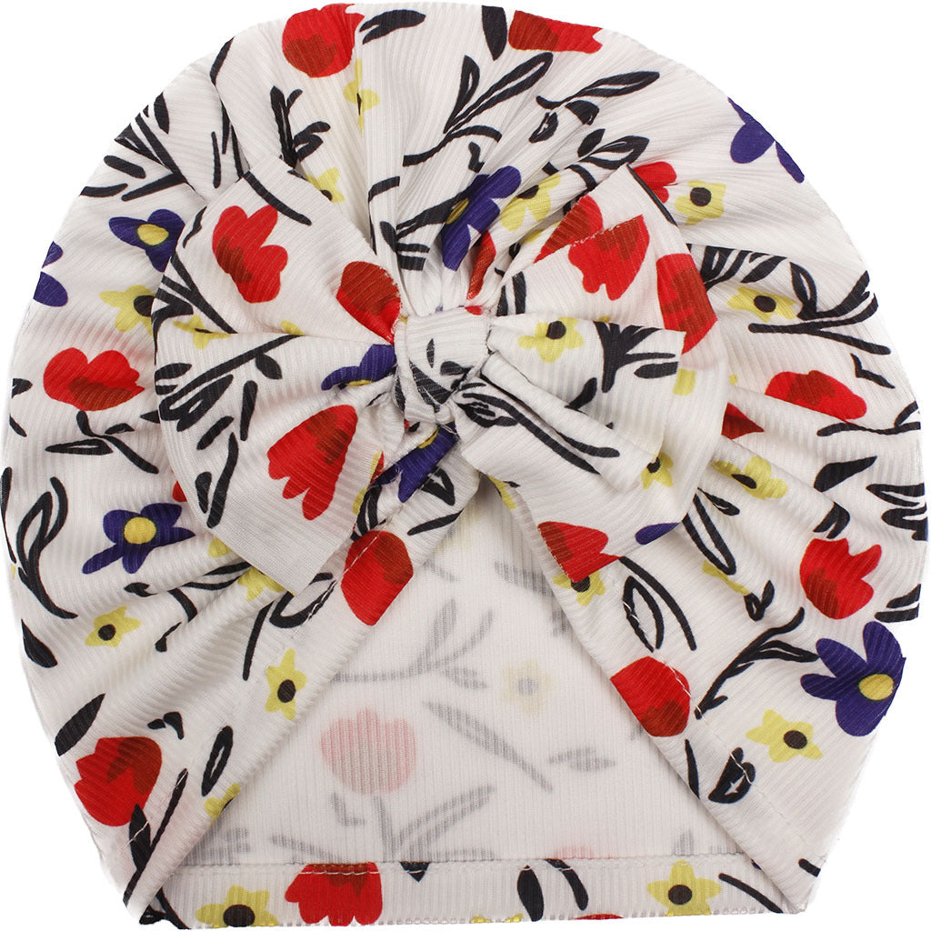 Turbante Neonata con Maxi Fiocco e Stampa Floreale