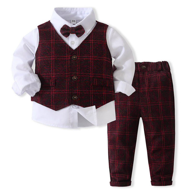 Completo 3 Pezzi Bambino Scozzese Bordeaux Elegante e Caldo
