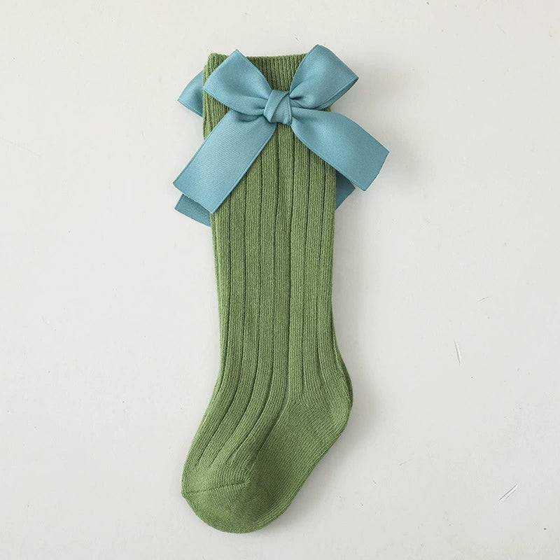 Calze Lunghe Bambina con Fiocco in Raso – Vari Colori