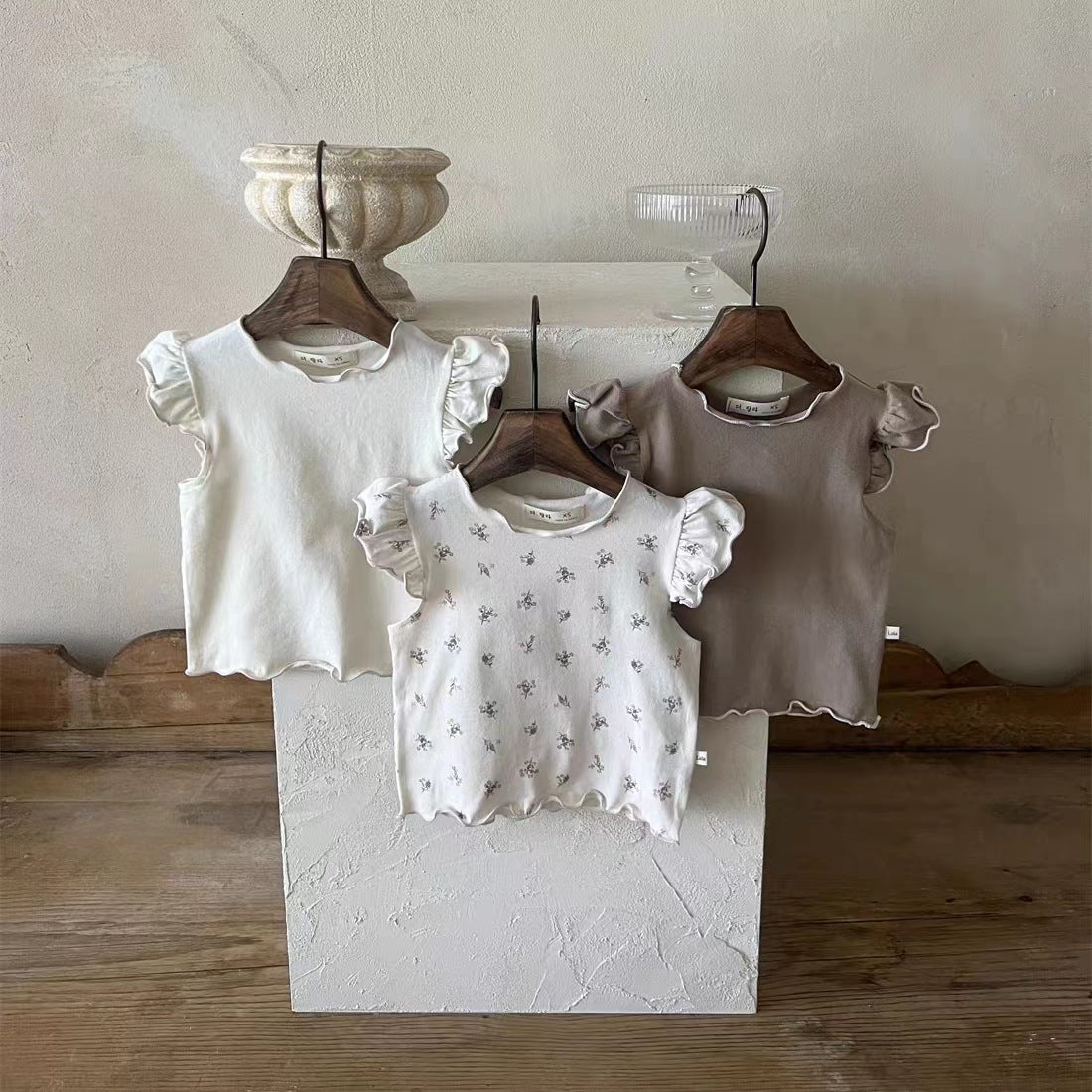 T-Shirt Bambina con Maniche Volant Cotone Morbido 3 Varianti