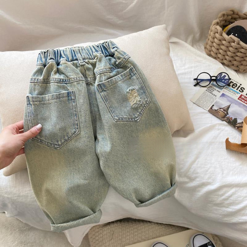 Jeans Bambino Stile Vintage Effetto Strappato e Lavaggio Chiaro